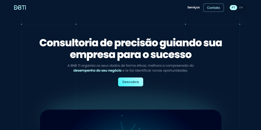 Tela da landing page da BNB TI